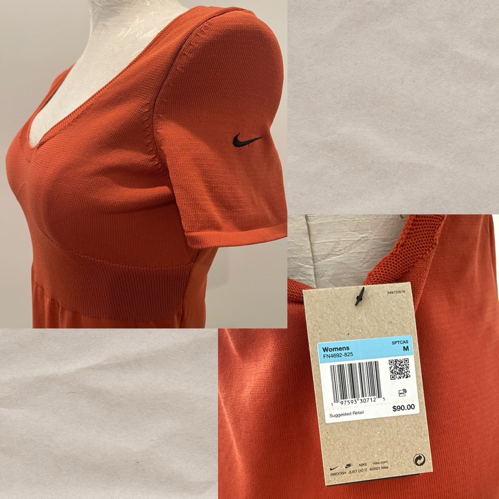 Nike Women's Sportswear Chill Knit Bodysuit Rustic Orange Medium Short Sleeve - Picture 7 of 7